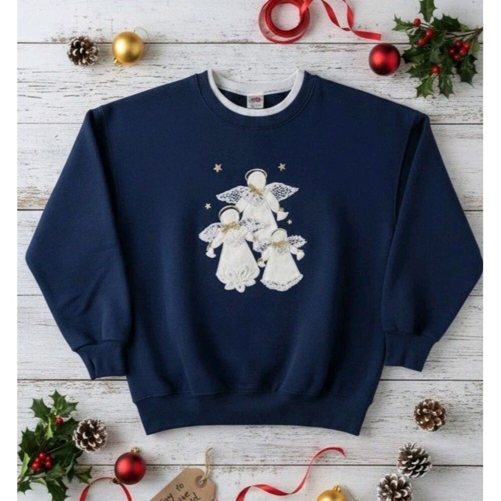 Vintage Fruit of the Loom Best Angels Sweatshirt 2XL Blue 90s Made in USA Graphi